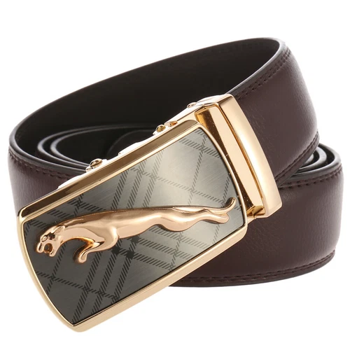 HJones Luxury Men's Cowskin Leather Belt Automatic Buckle Waist Strap Gift Jeans - Picture 3 of 8