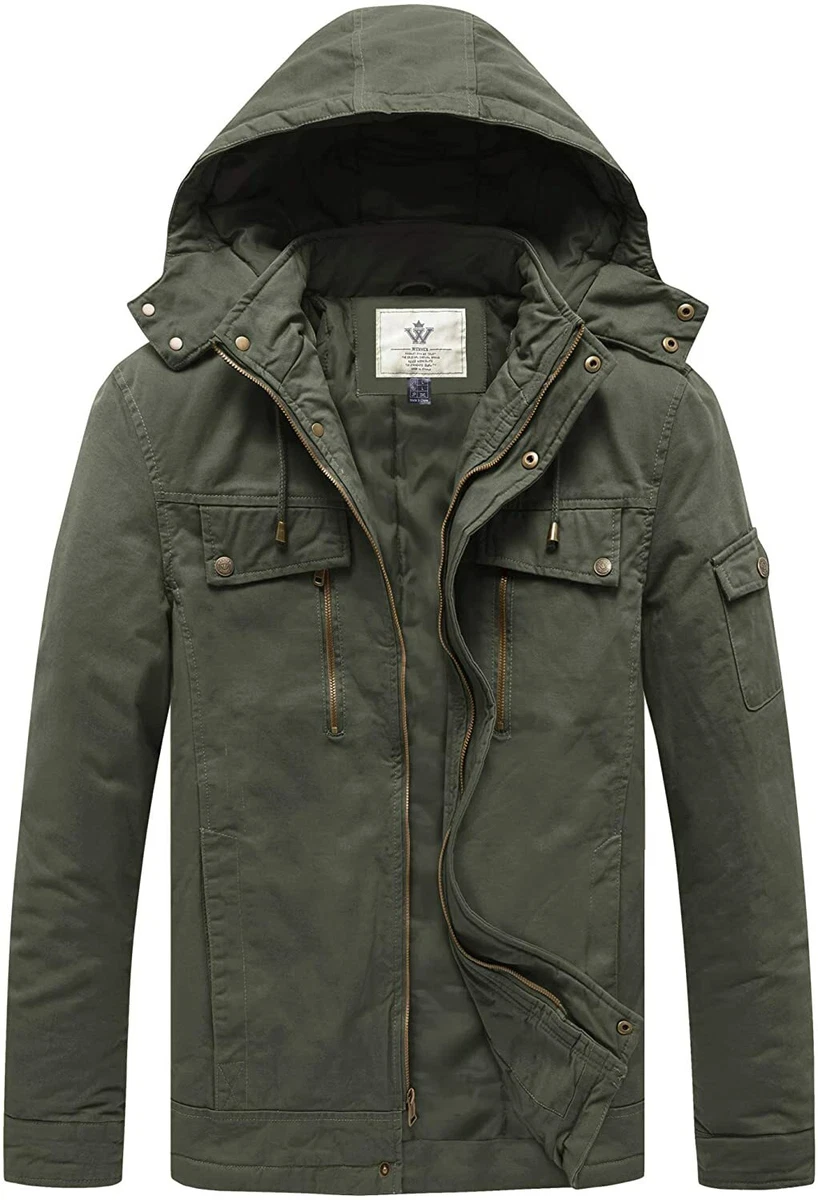 WenVen Men s Warm Military Multi Pockets Cotton Quilted Jacket
