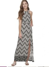 Three Pink Hearts long Halter sleeveless maxi dress XL high neck black white