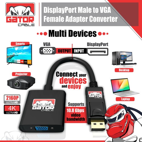Cable convertidor adaptador DisplayPort a VGA video HDTV PC monitor escritorio UHD - Imagen 3 de 13