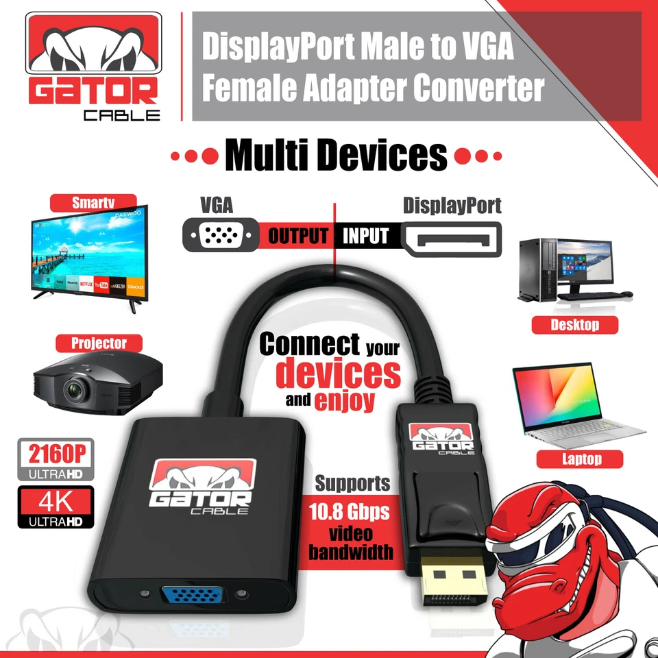 DisplayPort to VGA Adapter Converter Cable Video HDTV PC Monitor Desktop UHD - Image 3 of 4