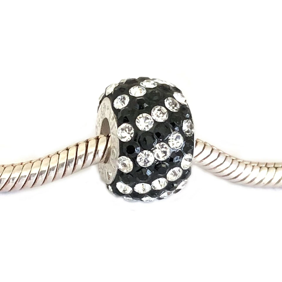 Dije de cristal negro y transparente con cuentas de agujero grande de plata de ley .925 Carlo Biagi Foto 2 de 4