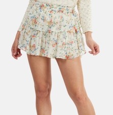 LoveShackFancy Floral Confetti White Multi Ruffle Two Tiered Mini Skirt