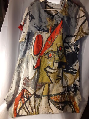 SYFS THC Dress Women's 2xl Abstract Art Face Pockets Asymmetric Hem