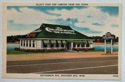 MA Postcard Cape Cod Buzzards Bay Silver Moon Sea Grill Restaurant vintage linen