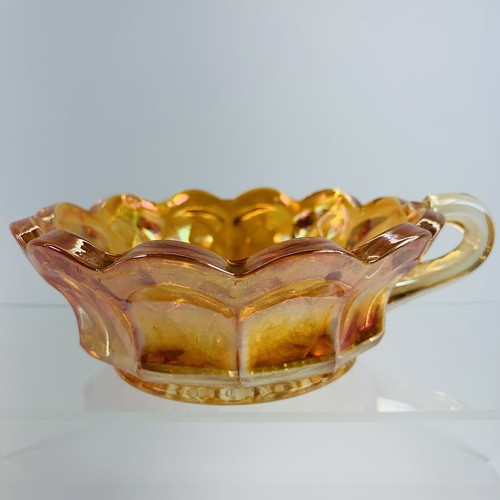 Imperial Marigold Heavy Grape Carnival Glass Handled Nappy Dish Bowl Fluted. - Picture 12 of 15