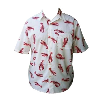 Mens Jerry Seinfeld Cosmo Kramer Lobster Button-Up White Cosplay Shirt Small-3XL