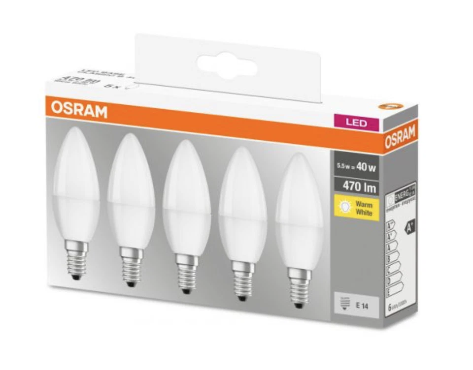 OSRAM 5w LED E14 SES 40w 470lm Warm White Classic 2700K A+ 5 pack - Image 4 of 4