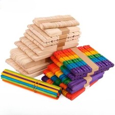 100/200PCS Ice Cream Stick Flat Blank Rainbow Color Wooden Handmade DIY Material
