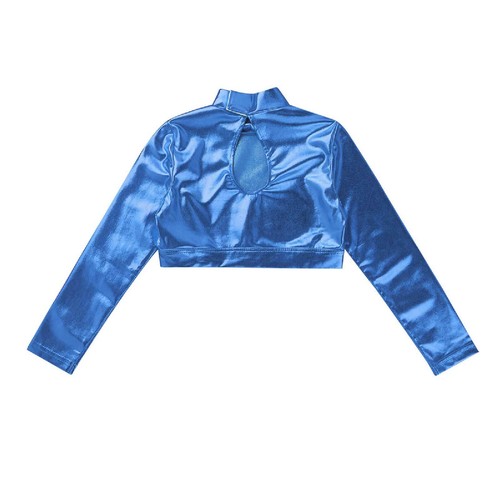 Kids Girls Shiny Crop Top Long Sleeves T-Shirt Tops for Gymnastics Hip-Hop Dance - Picture 68 of 70