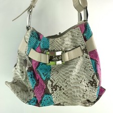 Ripani Pink White Blue Snake Skin Pattern Leather Bag Satchel Italy