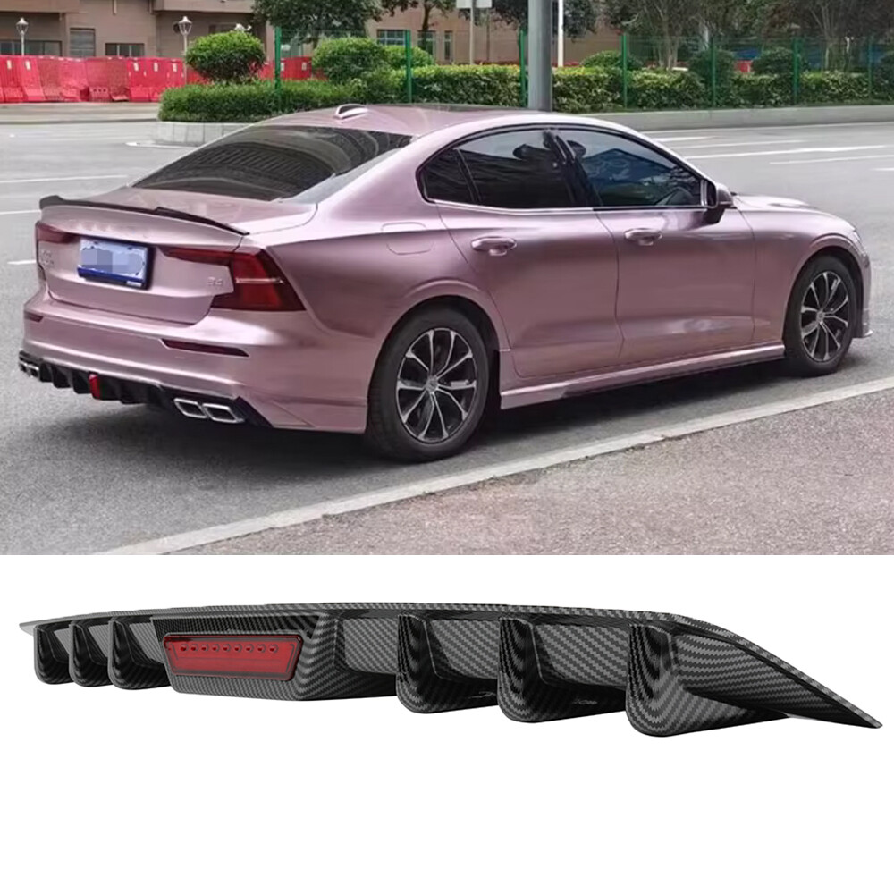 Carbon Fiber Style Rear Bumper Lip Diffuser w/ Light For Volvo S40 S60 S70 S80