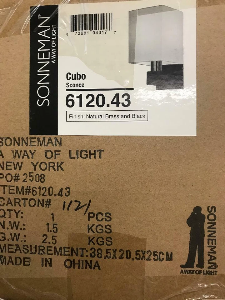 Aplique de pared Sonneman 6120 negro Cubo 1 luz con tono de lino crema - REG $489 Foto 2 de 2