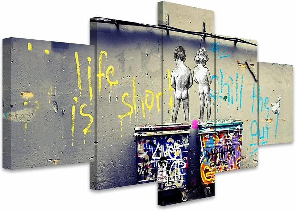 Wall26 - Banksy Life is Short Graffiti Art - Canvas Print Wall Art Set of 5 - Image 4 of 4