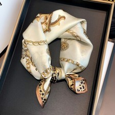 100 Silk Scarf Women White Leopard Print Kerchief Small Square Bandana 53 53cm