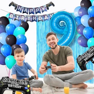9. Geburtstag Party-Deko Für Jungen – Videospiel-Theme Mit Banner, Ballons & Hintergrund | Komplettset