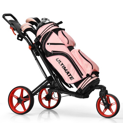 Costway Folding Golf Push Cart W/Scoreboard Adjustable Handle Swivel Wheel Red - Picture 10 of 11