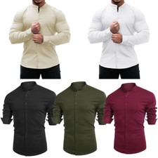 Men's Tee Dress Shirts Long Sleeve Muscle Tops Button Fashion Casual Slim Fit