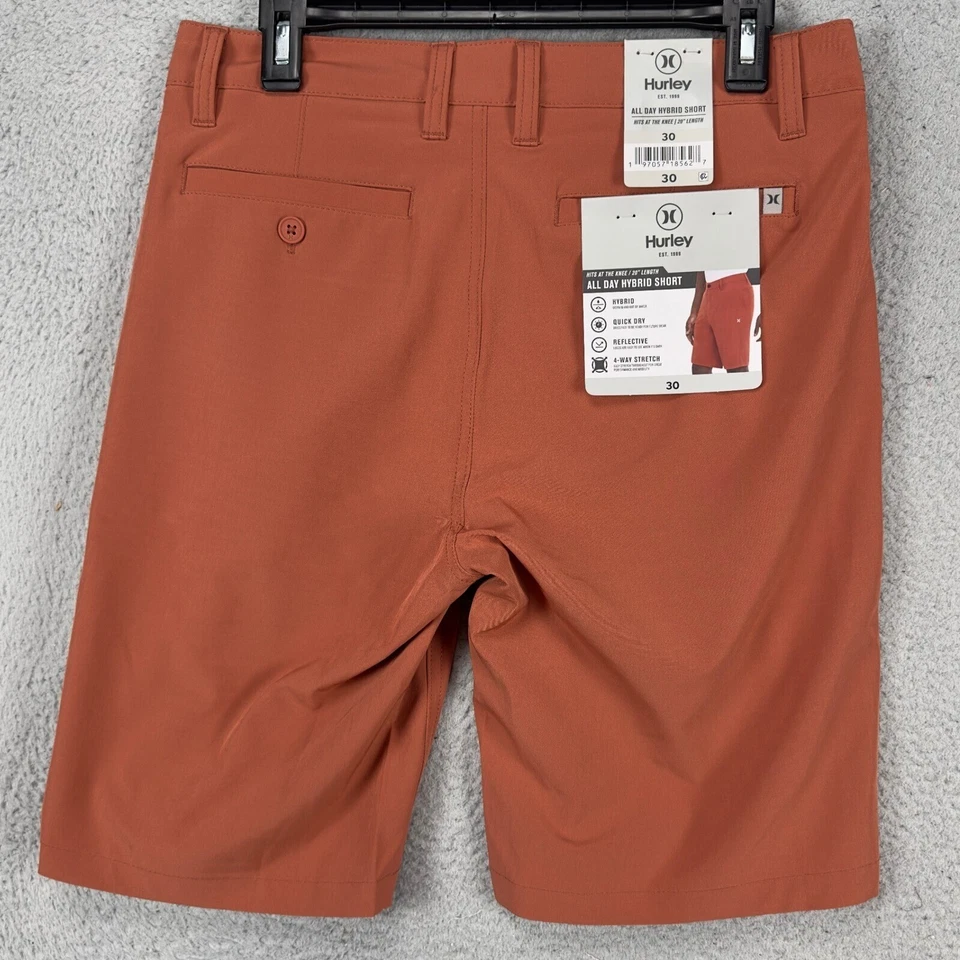 Pantalones Cortos Hurley Para Hombres Todo el Día Híbridos 30 Naranja Chino Tech Elastizados Frente Plano NUEVO Foto 3 de 4
