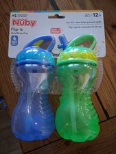 Nuby 2 Pack No Spill Easy Grip Soft Spout Cups 10 Ounce Blue And Green 12 M
