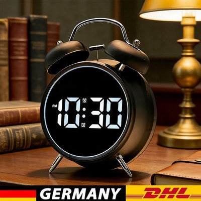 Wecker digital - Retro Design  Extra lauter Glockenalarm - LED Anzeige USB/AKKU