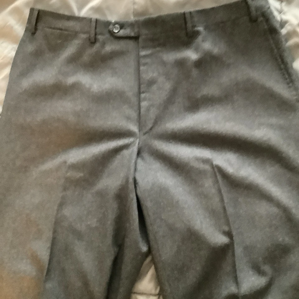 Pantalones Canali 1934 gris carbón polar lana frente plano sin puños 37/31 impecables Foto 2 de 4
