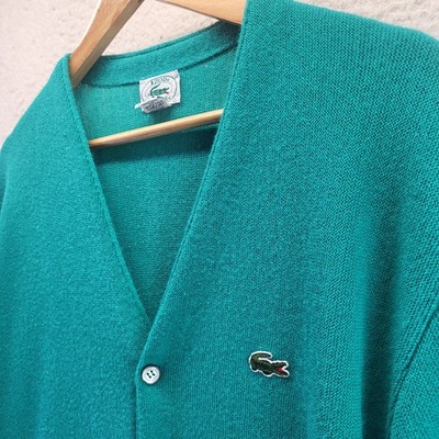 Vintage Izod Lacoste Sweater Mens Large Green Orlon Acrylic Cardigan USA 70s