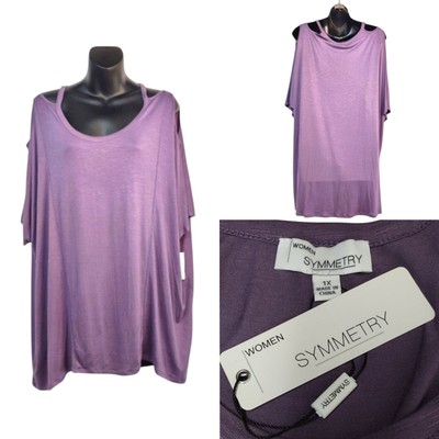 Symmetry Women's Purple Size 1X Cold Shoulder Top Blouse Soft Comfy Fashion NWT