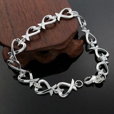 925 Sterling Silver Womens Chunky Heart Bracelet