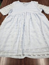 Grace Karin Womens L Baby Blue Swiss Dot Babydoll Dress V Neck Puff Sleeve