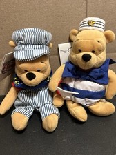 Disney Store Mini Bean Bag Nautical Pooh and Choo Choo Pooh 8" Plush