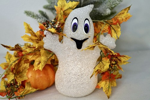 "Palomitas de maíz de plástico fundido vintage de Halloween decoración fantasma feliz iluminadas 10""" - Imagen 8 de 14