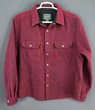 Woolrich Men's XL Snap Front Heavyweight Shacket Jacket Deep Red 80% Wool