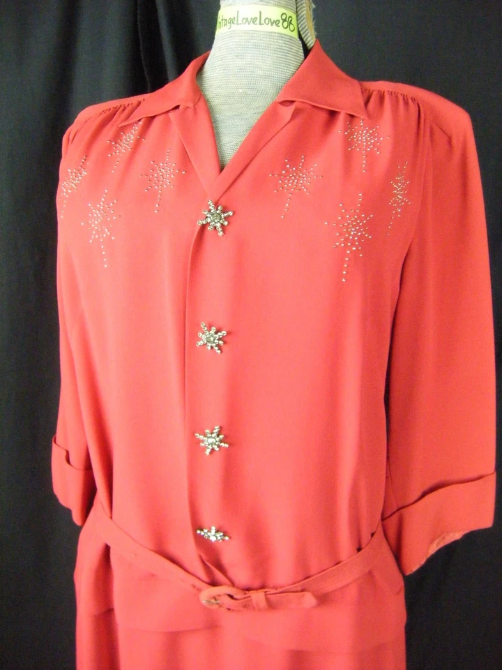 Vestido de Natal PAUL SARGENT ORIGINAL vintage anos 40 pedras cravejadas de ouro - busto 41/M - Imagem 2 de 4