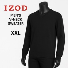 IZOD XXL Black Cotton Sweater V Neck Pullover Classic Knit Lightweight Mens
