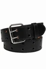 Genuine Leather Two Prong Double Row Holes Casual Plain Black Belt All Sizes