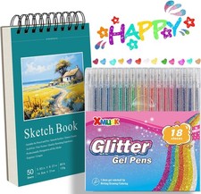 18 Colors Glitter Gel Pen Set With A5 Sketchbook Adult Coloring Art Marker