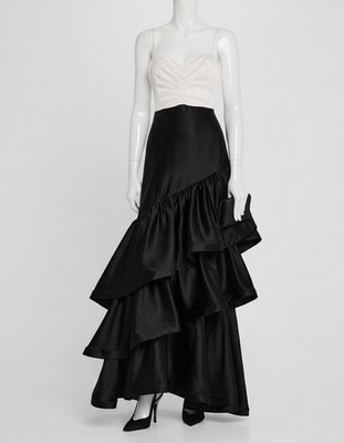 Dress The Population Womens Black Clarice Two-Tone Ruffle Tiered Gown Dress: L