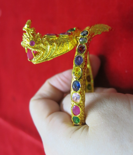 Brazalete Brazalete Oro Dragón Naga Piedras Preciosas Multicolor Joyería Tailandesa Vintage - Imagen 7 de 18