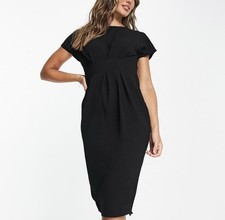 ASOS Black Midi Dress Women’s Size 12 Nipped Waist Short Sleeve NWT