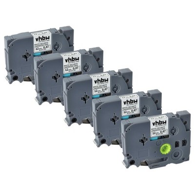 5x Schriftband für Brother PT D600 D600VP D450VP E100B E100 Schwarz/Weiß 12mm 8m