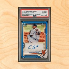 2021 BOWMAN DRAFT CHROME DRAFT AUTO CHRISTIAN SCOTT BLUE REFRACTOR /150 PSA 10