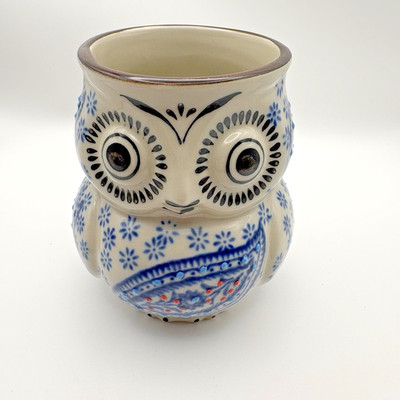 Royal Yokohama Studio 3 D Owl Coffee Tea Mug Cup Blue and Black On Cream