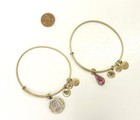 Alex & Ani Gold Tone Pink Rhinestone & D Initial Bangle Bracelets 20g — photo 2