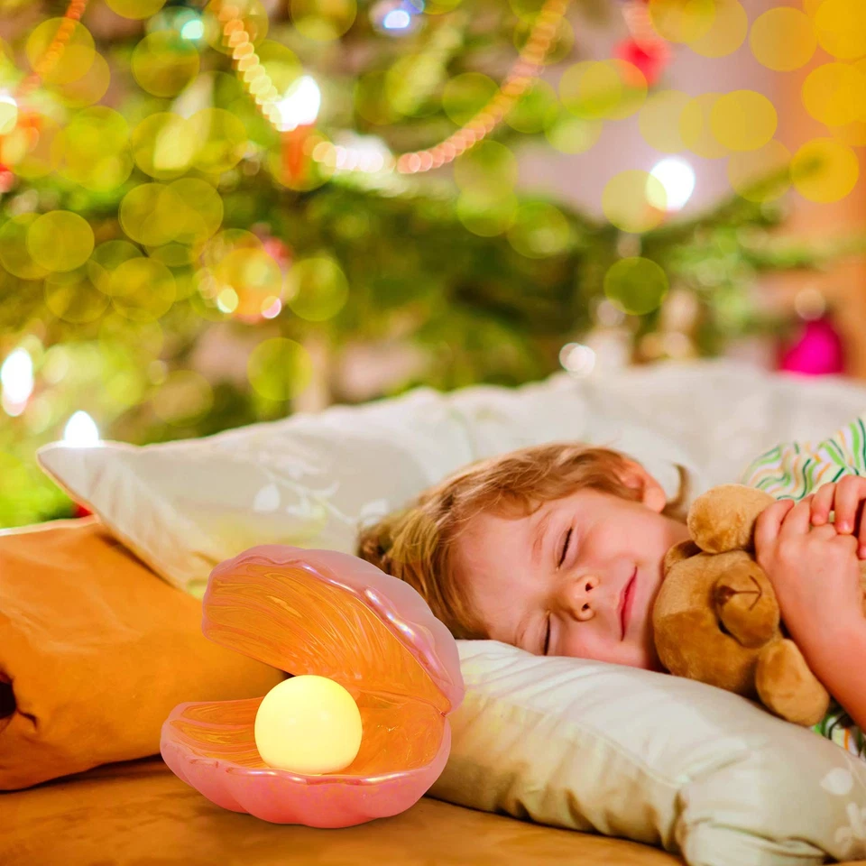 Lámpara de escritorio portátil de cerámica LED Shell Pearl Light luz nocturna portátil perla con carcasa... Foto 2 de 4