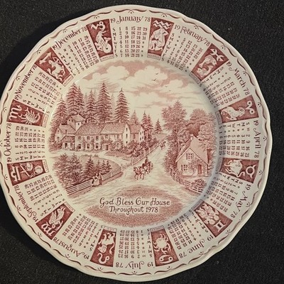 Alfred Meakin 1978 Calendar Collector Plate God Bless Our House Brown/White