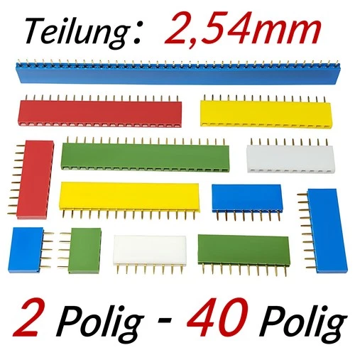 2 Pin bis 40 Pin Buchsenleiste 2,54mm weiblich Pin Header 1-reihig Gerade Farbig