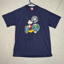 VTG Disney World Epcot Center Mickey Mouse Globe T Shirt Mens M Navy Made in USA