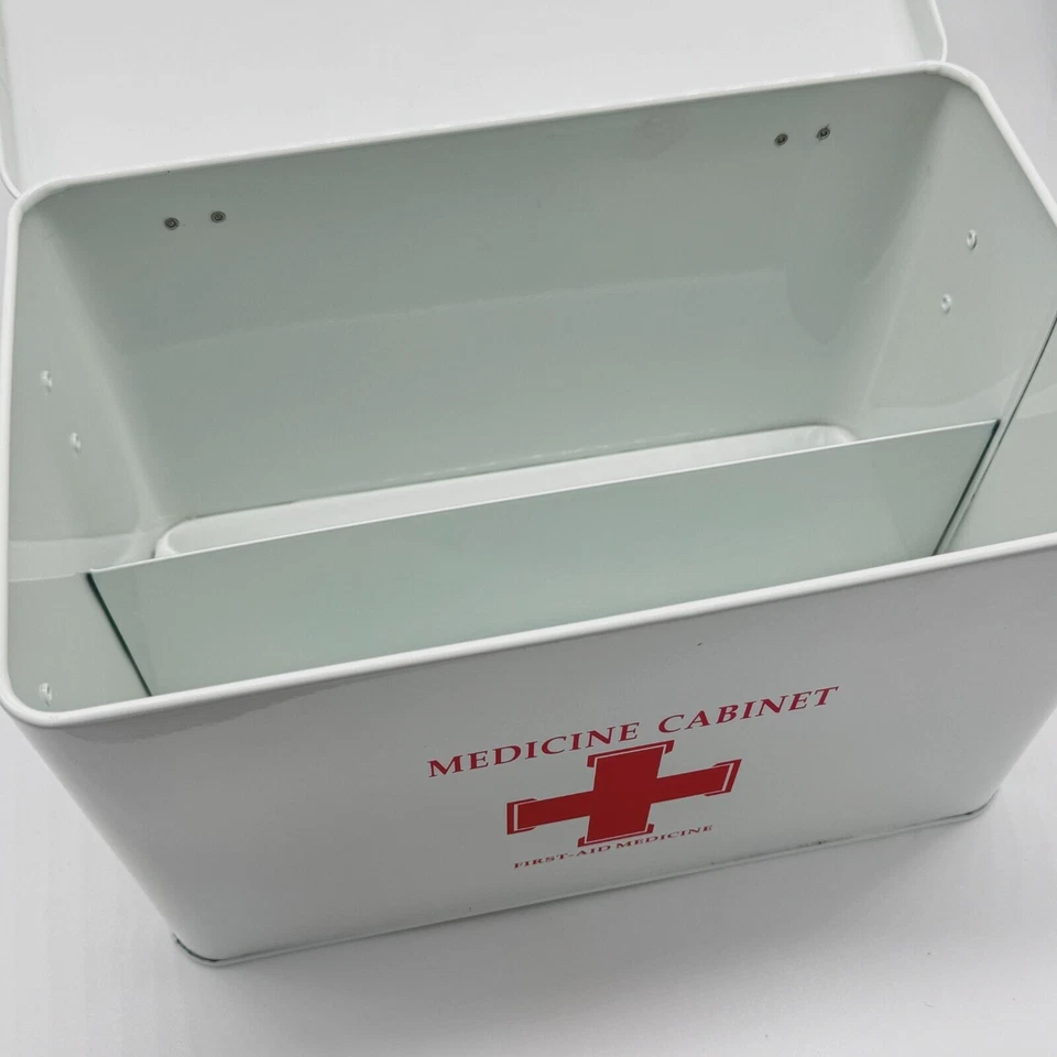 Vintage Style Metal First Aid Container Medical Cabinet White Storage 12.5x8x7 - Image 3 of 4