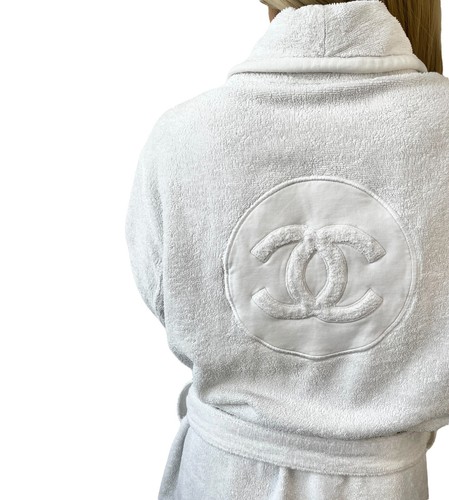 CHANEL Sport Vintage 2009 CC Mark Logo Bathrobe #3 Terrycloth White RankAB